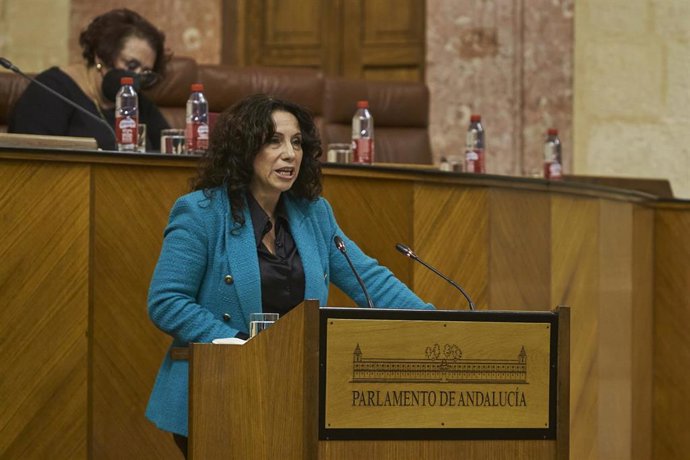 La consejera de Igualdad, Políticas Sociales y Conciliación, Rocío Ruiz, durante la sesión plenaria en el Parlamento de Andalucía, a 10 de noviembre de 2021 en el Parlamento de Andalucía en Sevilla (Andalucía, España)