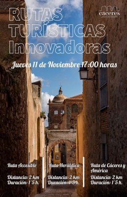 Cartel de las Rutas Innovadoras que comienzan esta tarde en Cáceres