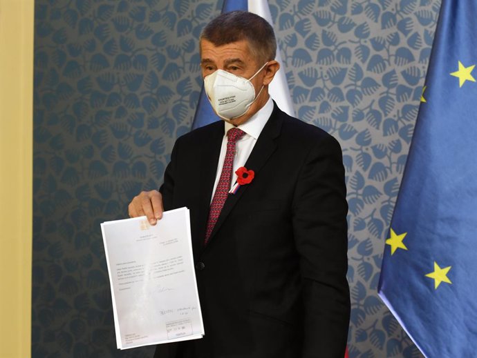 El primer ministro de República Checa, Andrej Babis, durante el anuncio de la dimisión de su Gobierno