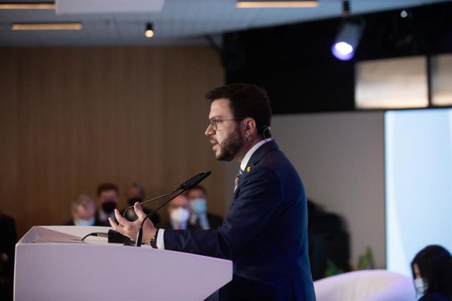 El presidente de la Generalitat, Pere Aragonès, en una conferencia organizada por Barcelona Tribuna en la Casa Seat.