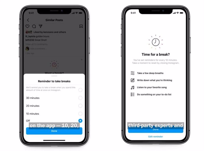 Función 'take a break' de Instagram.