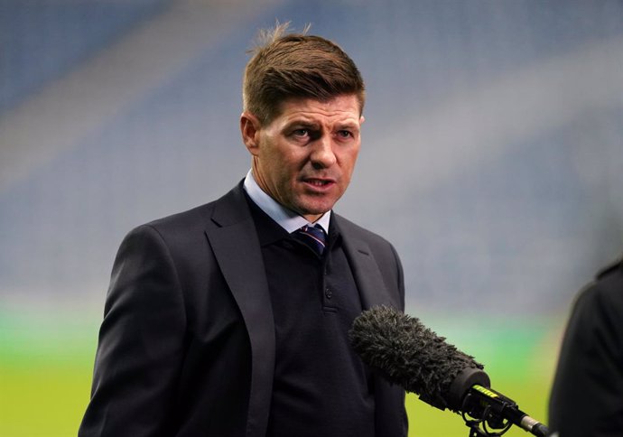 21 October 2021, United Kingdom, Glasgow: Rangers manager Steven Gerrard speaks to the media before the UEFA Europa League Group A soccer match between Rangers and Brondby IF at the Ibrox Stadium. Photo: Andrew Milligan/PA Wire/dpa