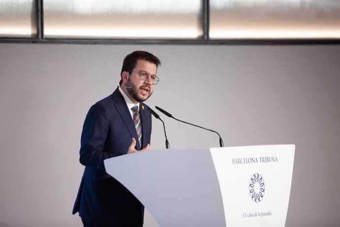 El president de la Generalitat, Pere Aragons, en la conferencia  'Reindustrialització verda i digital. Claus d'una reactivació econmica transformadora'