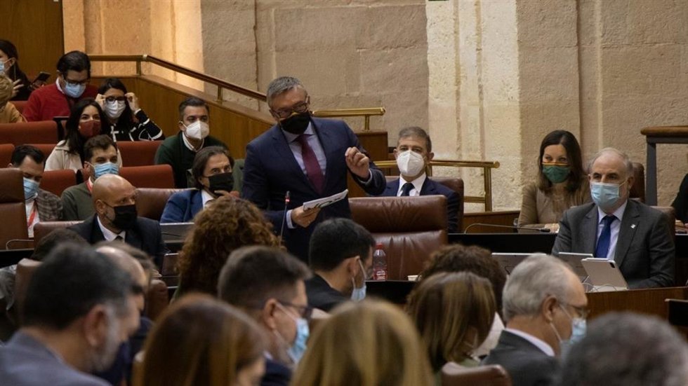 El portavoz parlamentario de Vox en Andalucía, Manuel Gavira, en el Pleno de la Cámara.