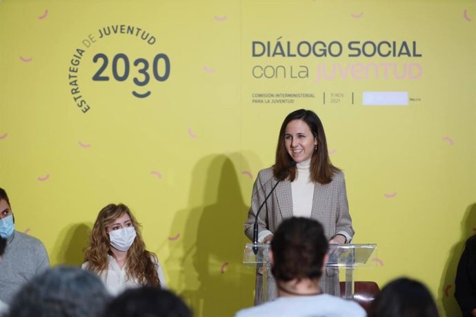 La ministra de Derechos Sociales y Agenda 2030, Ione Belarra, en la jornada de trabajo para elaborar la Estrategia Nacional de Juventud.