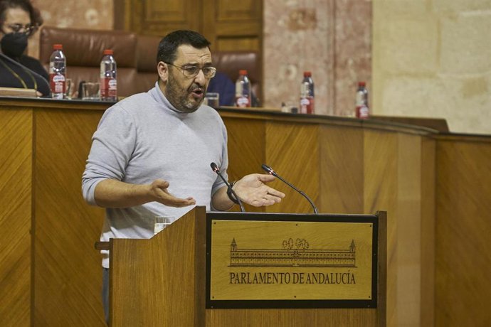 El diputado del grupo parlamentario Unidas Podemos, Guzmán Ahumada, durante la sesión plenaria en el Parlamento de Andalucía, a 10 de noviembre de 2021 en el Parlamento de Andalucía en Sevilla (Andalucía, España)