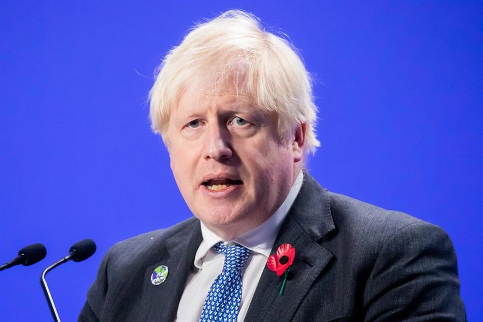 10 November 2021, United Kingdom, Glasgow: UKPrime Minister Boris Johnson holds a press conference during the Cop26 summit at the Scottish Event Campus (SEC) in Glasgow. Photo: Christoph Soeder/dpa