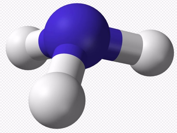 Modelo de bola y palo de la molécula de amoníaco, NH3.