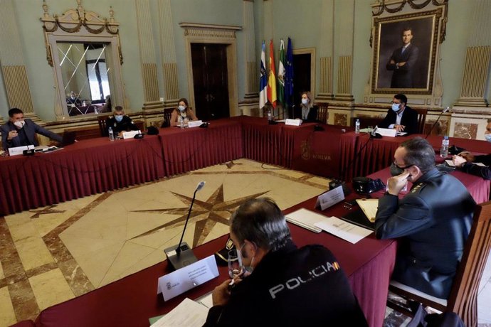Junta Local de Seguridad en la que se ha abordado el dispositivo especial de cara a la celebración de los Mundiales de Bádminton Huelva 2021.