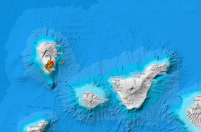 Localización de terremotos en la isla de La Palma en los últimos 3 días