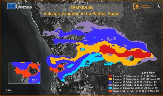 Copernicus actualiza el monitoreo en la zona del volcán de La Palma