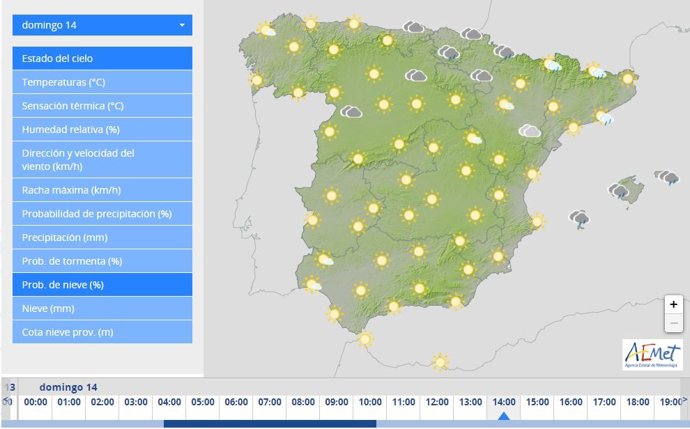 Predicció de l'AEMET per al diumenge 14 de novembre.