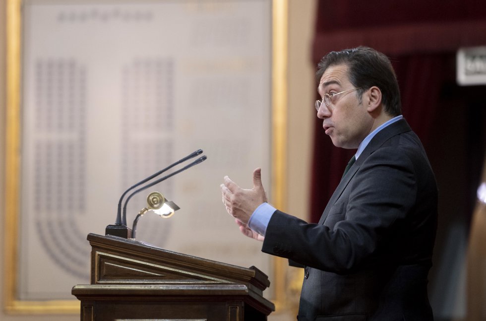 El ministro de Asuntos Exteriores, UE y Cooperación, José Manuel Albares, interviene en el acto de clausura del Congreso Internacional de Editores de Medios de la UE y América Latina, en el Senado, a 10 de noviembre de 2021, en Madrid, (España).