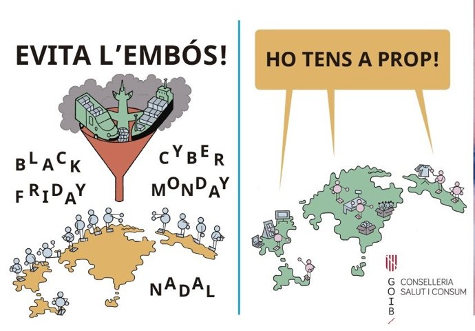 Viñeta diseñada por el dibujante Álex Fito que recuerda el compromiso del Govern con el consumo de kilómetro cero.