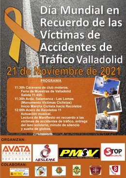 Cartel de la celebración en Valladolid del Día Mundial en recuerdo de las víctimas de accidentes de tráfico.