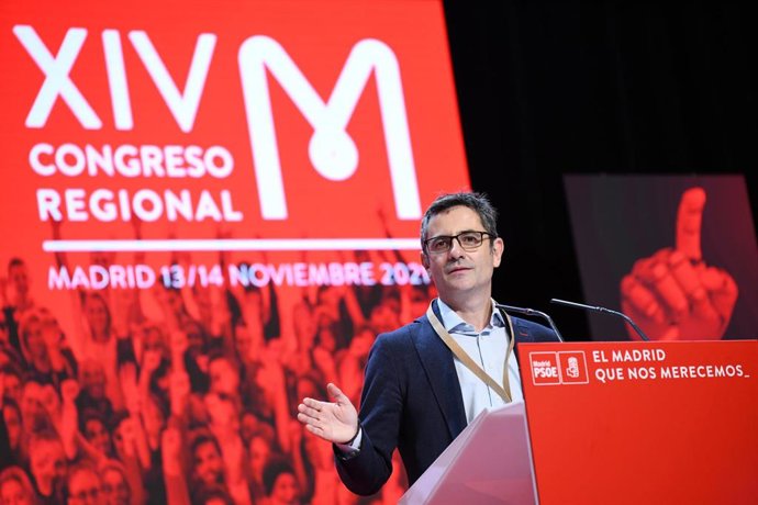 El ministro de la Presidencia, Relaciones con las Cortes y Memoria Democrática, Félix Bolaños, interviene en el acto de clausura del Congreso del PSOE-M