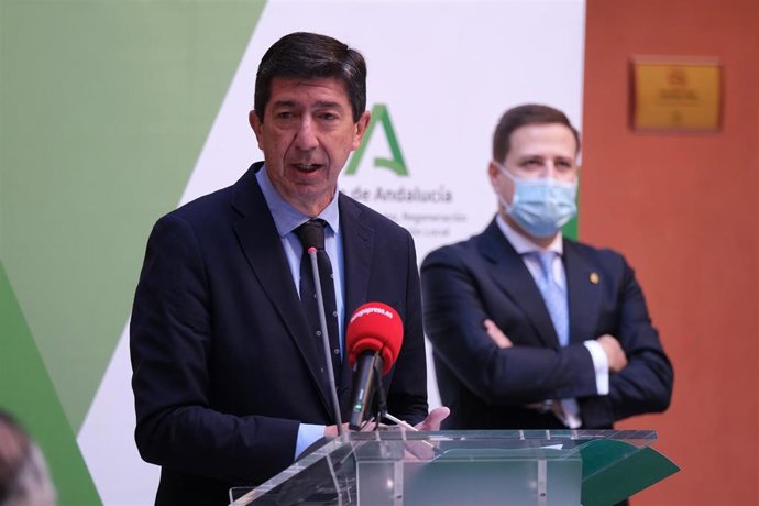 El vicepresidente de la Junta y consejero, Juan Marín, este lunes en declaraciones a los medios.