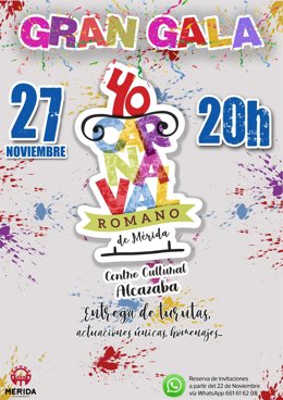 Cartel de la gala del 40 aniversario del Carnaval Romano de Mérida
