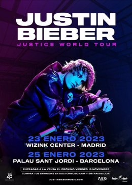 Cartel de los conciertos de Justin Bieber en España en enero de 2023