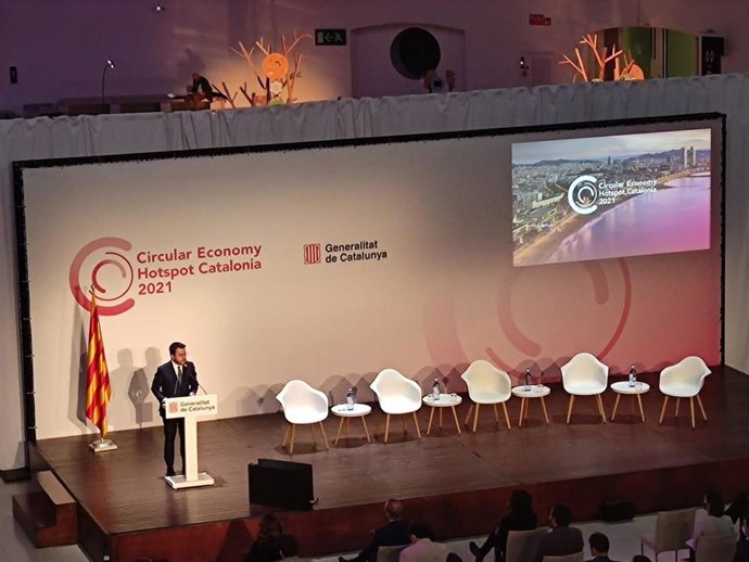El presidente de la Generalitat, Pere Aragons, en la inauguración del V Circular Economy Hotspot