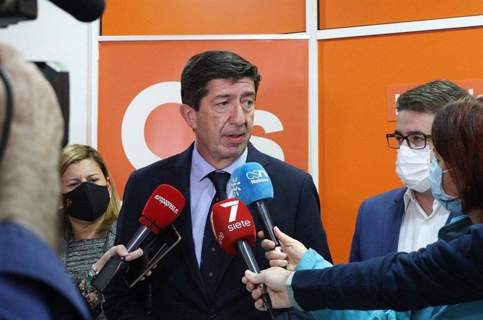 El vicepresidente de la Junta y coordinador de Cs, Juan Marín, este lunes en declaraciones a los medios.