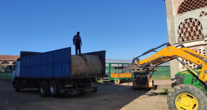 La Diputación de Cáceres dona tres camiones de alpacas a la localidad de Aceituna para paliar daños por un incendio