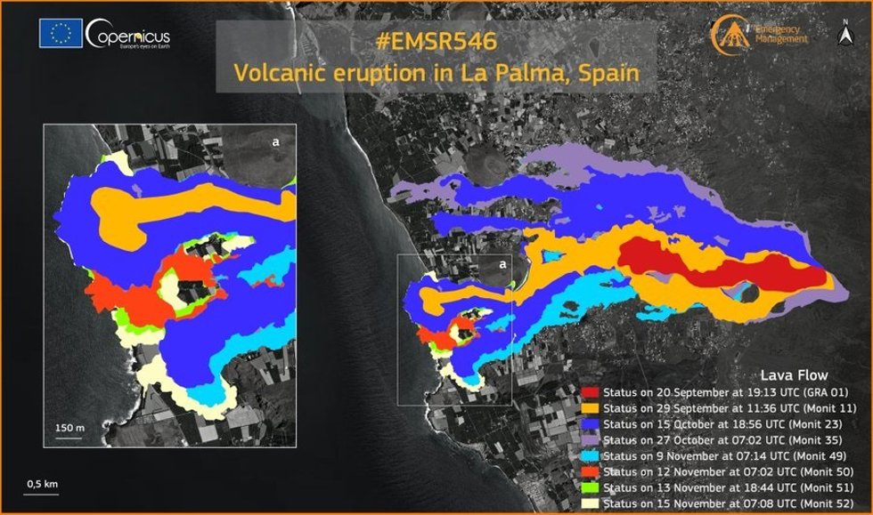 Copernicus actualiza el monitoreo en la zona del volcán de La Palma