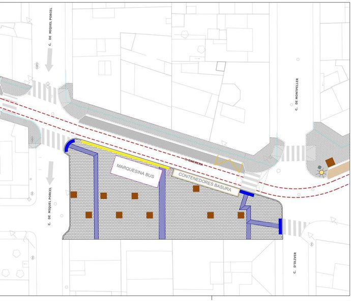 Plano de las obras de reurbanización de la calle Barrera con Rosselló, en Palma.