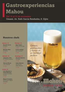 Cartel de 'Gastroexperiencias Mahou' en Gijón.