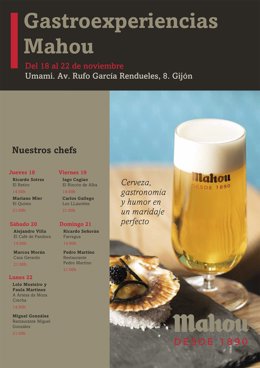 Cartel de 'Gastroexperiencias Mahou' en Gijón.
