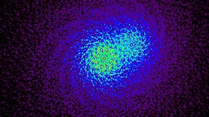 Una vista simulada de lo que el telescopio TOLIMAN podía ver del binario Alpha Centauri a través de su pupila difractiva.