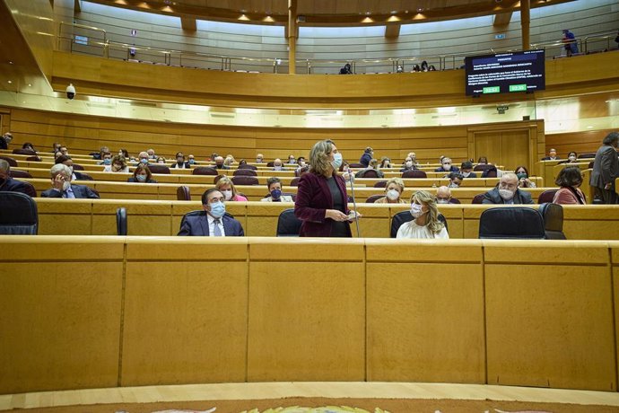 La ministra para la Transición Ecológica y Reto Demográfico, Teresa Ribera, interviene en una sesión de control al Gobierno en el Senado, a 16 de noviembre de 2021, en Madrid (España). Los grupos parlamentarios cuestionan al Gobierno en este pleno sus p