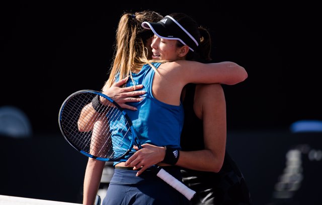 Garbine Muguruza & Paula Badosa of Spain in action during the semi-final at the 2021 Akron WTA Finals Guadalajara WTA tennis tournament