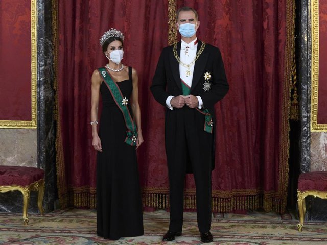 King Felipe VI of Spain, Queen Letizia of Spain attends a Gala Diner at Royal Palace on November 16, 2021 in Madrid, Spain