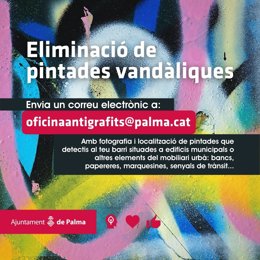 Cartel informativo de Cort para la eliminación de graffitis en Palma.