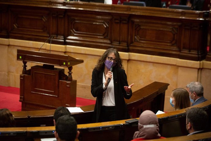 La consellera d'Igualtat i Feminismes de la Generalitat, Tnia Verge, en el ple del Parlament