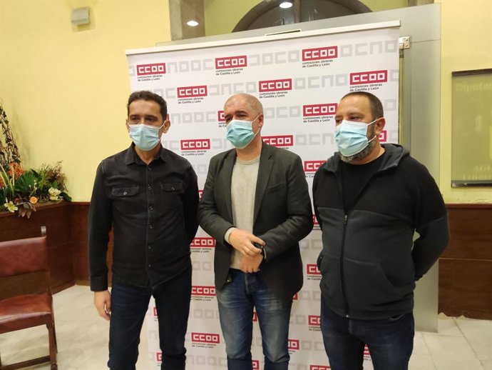 Andrés (i), Sordo y Moreno en la asamblea de CCOO celebrada este miércoles en Soria