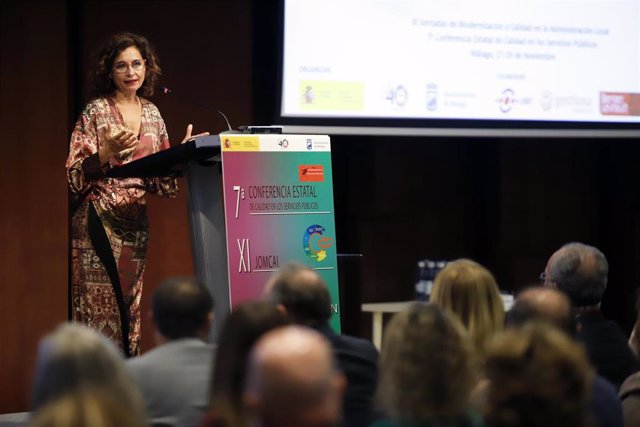 La ministra de Hacienda y Función Pública, María Jesús Montero, este miércoles en la inauguración de las XI Jornadas de Modernización y Calidad en la Administración Local en Málaga.