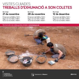 Cartel de las visitas guiadas a los trabajos de exhumación en el cementerio de Son Coletes.