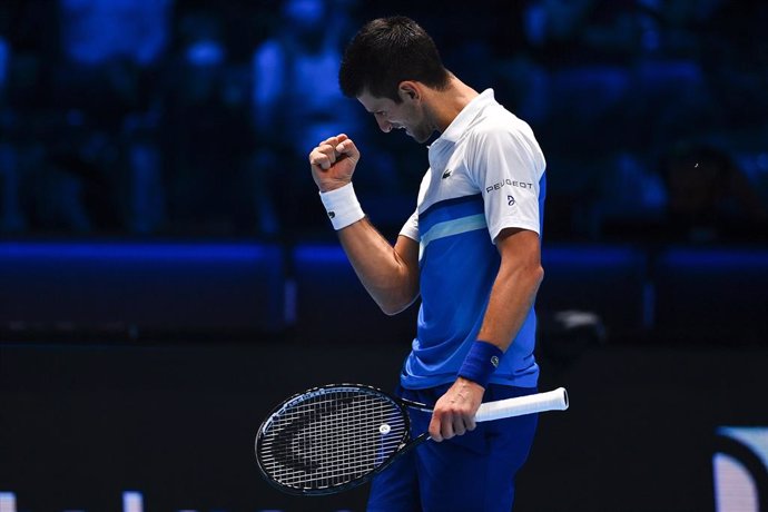 17 November 2021, Italy, Turin: Serbian tennis player Novak Djokovic in action against Russia's Andrey Rublev during their men's singles group stage match at the ATP Finals in Turin. Photo: Marco Alpozzi/LaPresse via ZUMA Press/dpa