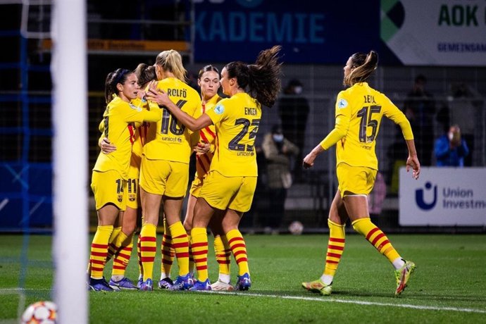 Victoria del Bara Femení en el partido de Liga de Campeones femenina ante el Hoffenheim (0-5) en el Dietmar-Hopp-Stadion, el 17 de noviembre de 2021