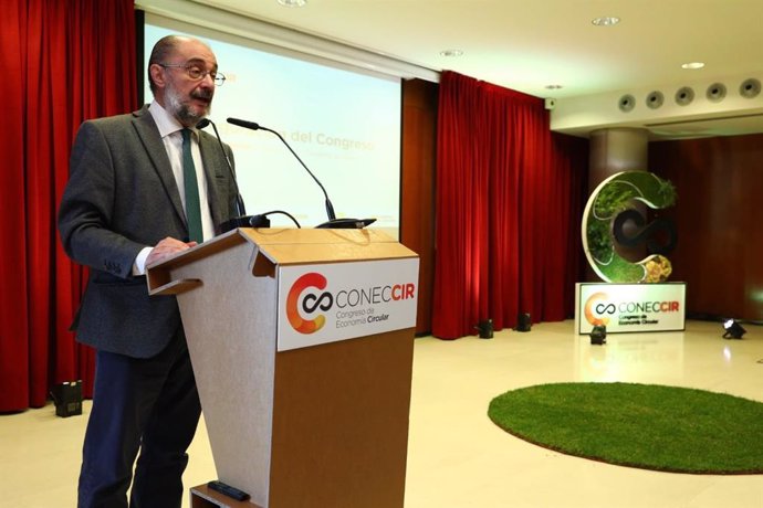 El presidente de Aragón, Javier Lambán, en la inauguración del I Congreso de Economía Circular.