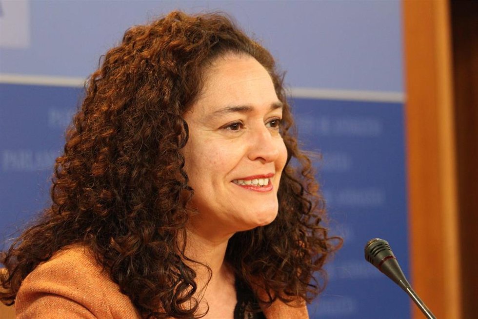 La portavoz parlamentaria de Unidas Podemos por Andalucía, Inmaculada Nieto, en rueda de prensa.