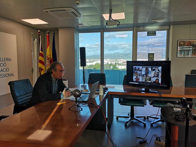 El conseller de Educación y Formación Profesional, Martí March, durante la reunión 'online'.