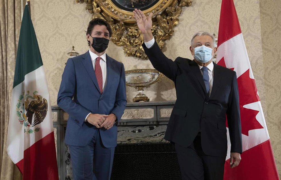 El primer ministro de Canadá, Justin Trudeau, y el presidente de México, Andrés Manuel López Obrador