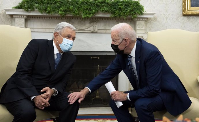 El presidente de México, Andrés Manuel López Obrador y su homólogo de Estados Unidos, Joe Biden, en el Despacho Oval.