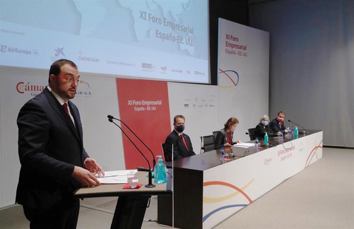 Intervención del presidente del Principado de Asturias, Adrián Barbón, en la clausura del XI Foro Empresarial España - Estados Unidos, celebrado en el recinto ferial gijonés 'Luis Adaro'