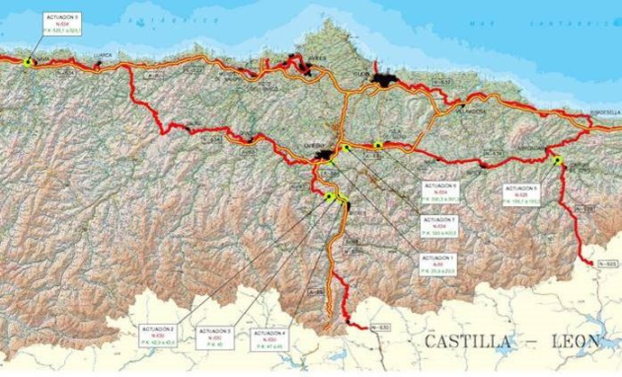 Mitma licita un contrato de obras para la mejora de ocho nudos viarios en carreteras del Estado en Asturias