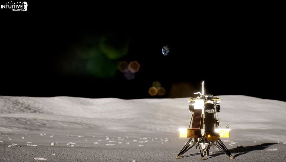 Ilustración del módulo de aterrizaje Intuitive Machines Nova-C para la misión IM-3 que lleva cuatro investigaciones de la NASA a Reiner Gamma.