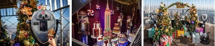 (L To R) DO's Holiday Treats On The 86Th Floor Observatory; The Adorned Fifth Avenue Lobby Windows; The Holiday-Themed Photo Corner On The 86Th Floor Observatory,